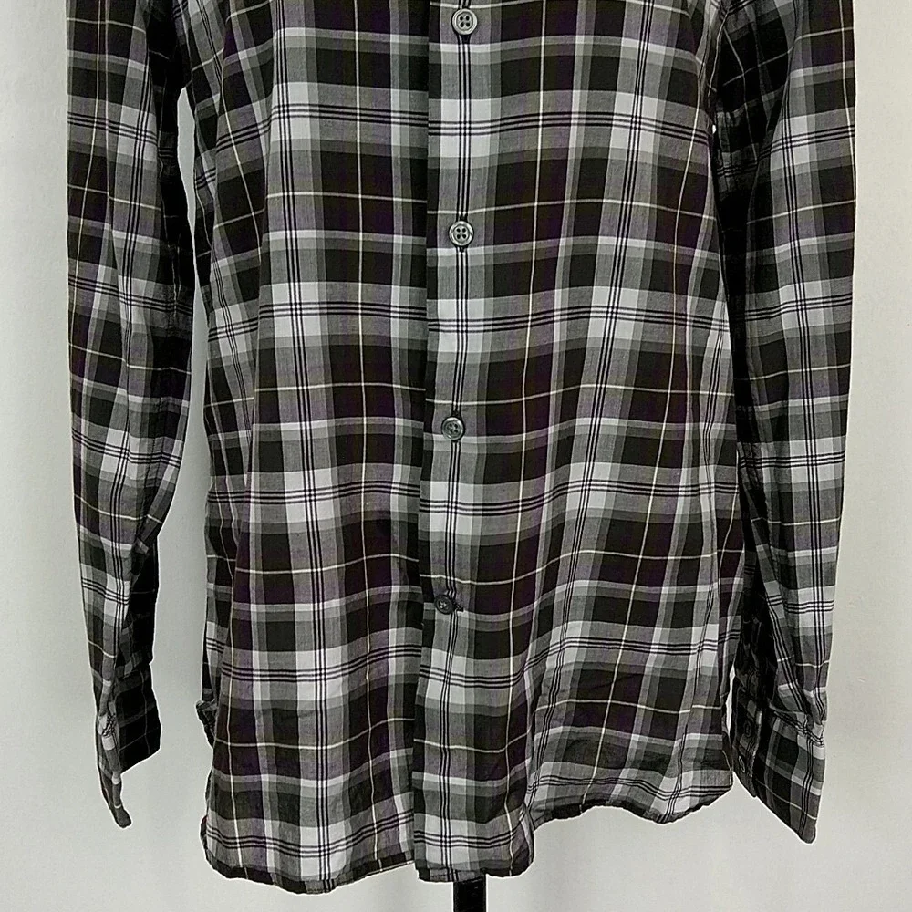 John Varvatos U.S.A. Button Down Shirt Mens M Black White Plaid Long Sleeve